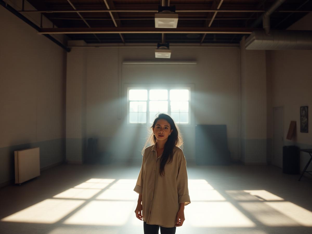 Environmental portrait in a light-filled studio
